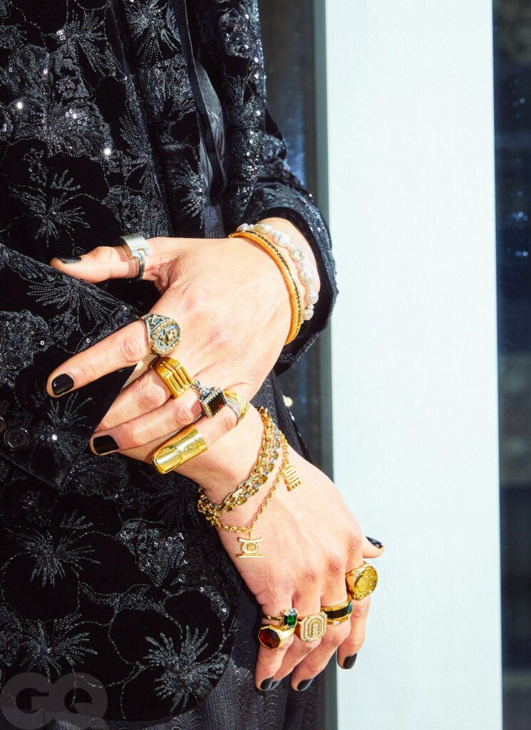 male model wearing several rings and bracelets with gender-fluid designs