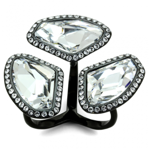 Crystal Abstract Three Tier Black IP Ring