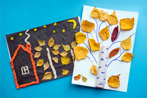 Autumn Crafts for Toddlers and Kids Leaf Collages Drawings Tree and House