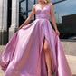 A Line V Neck Purple Long Prom Dresses, Purple Long Formal Evening Dresses,DS1528