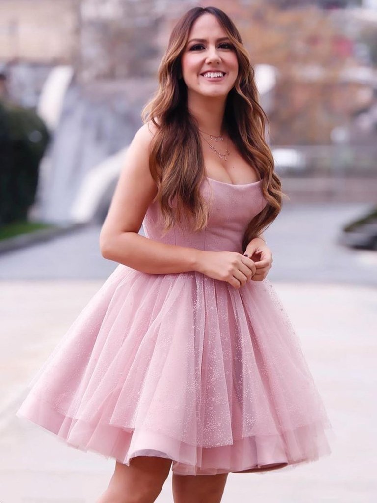 Strapless Short Pink Prom Dresses, Short Pink Formal Graduation Dresses，DS1505