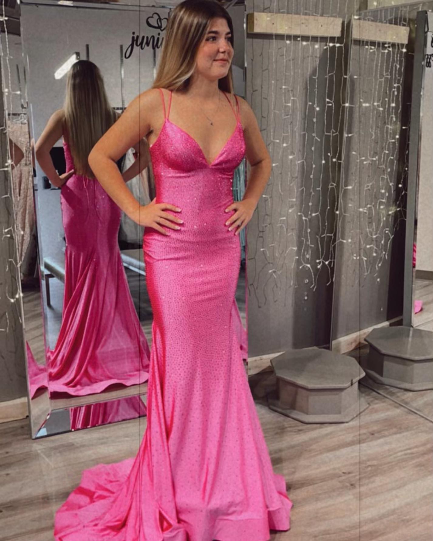 Neon Pink Mermaid Long Formal Dress with Lace Up Back,DS3096 – DSProm