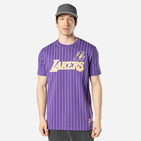 Playera Manga Corta Pinstripe Los Angeles Lakers NBA Throwback