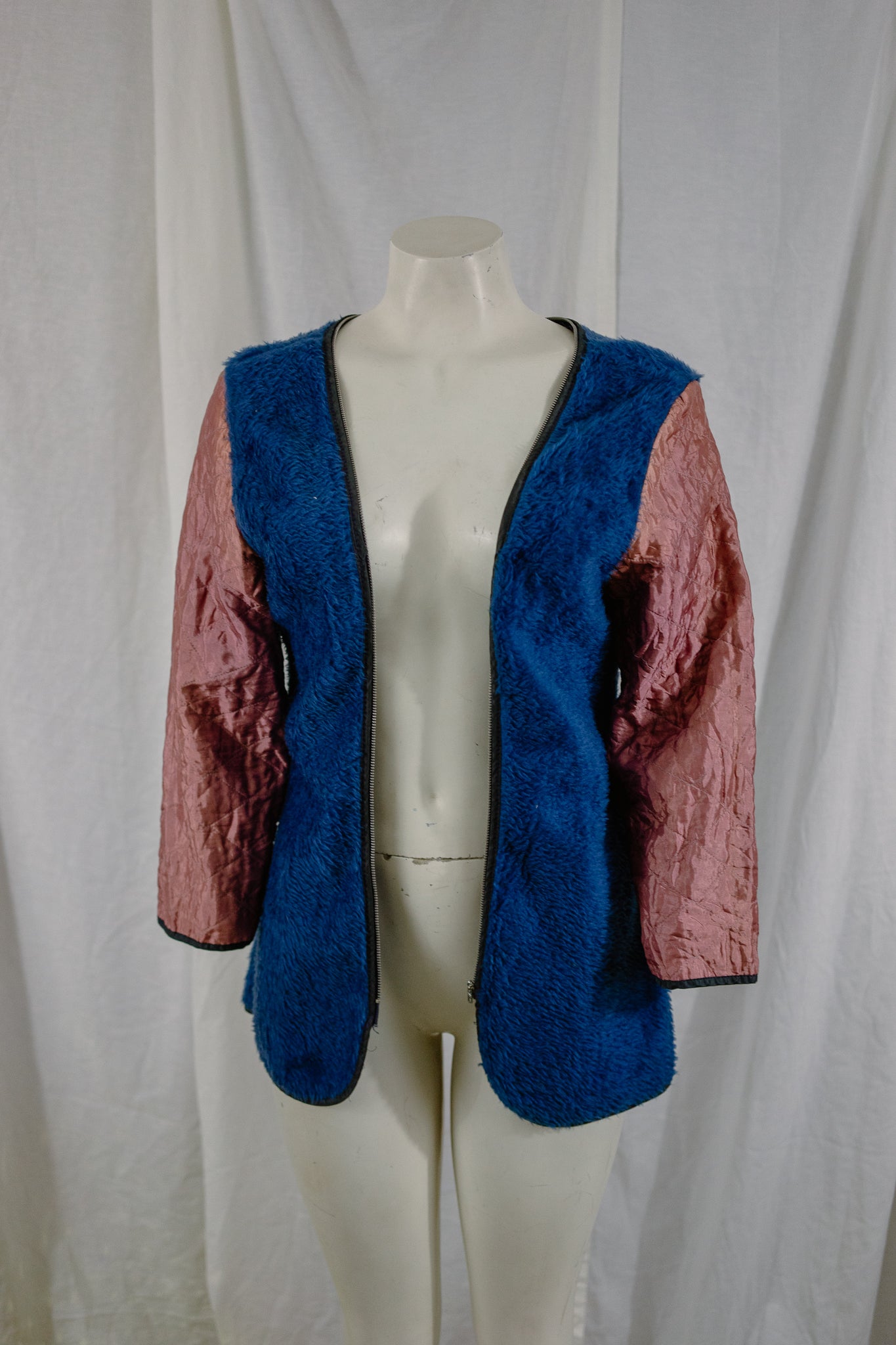 1980s Blue Faux Fur and Pink Quilted Liner Jacket