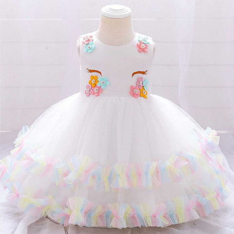Unicorn Flower Decor Mesh Gown Birthday Dress For Girls DuDu Wholesale