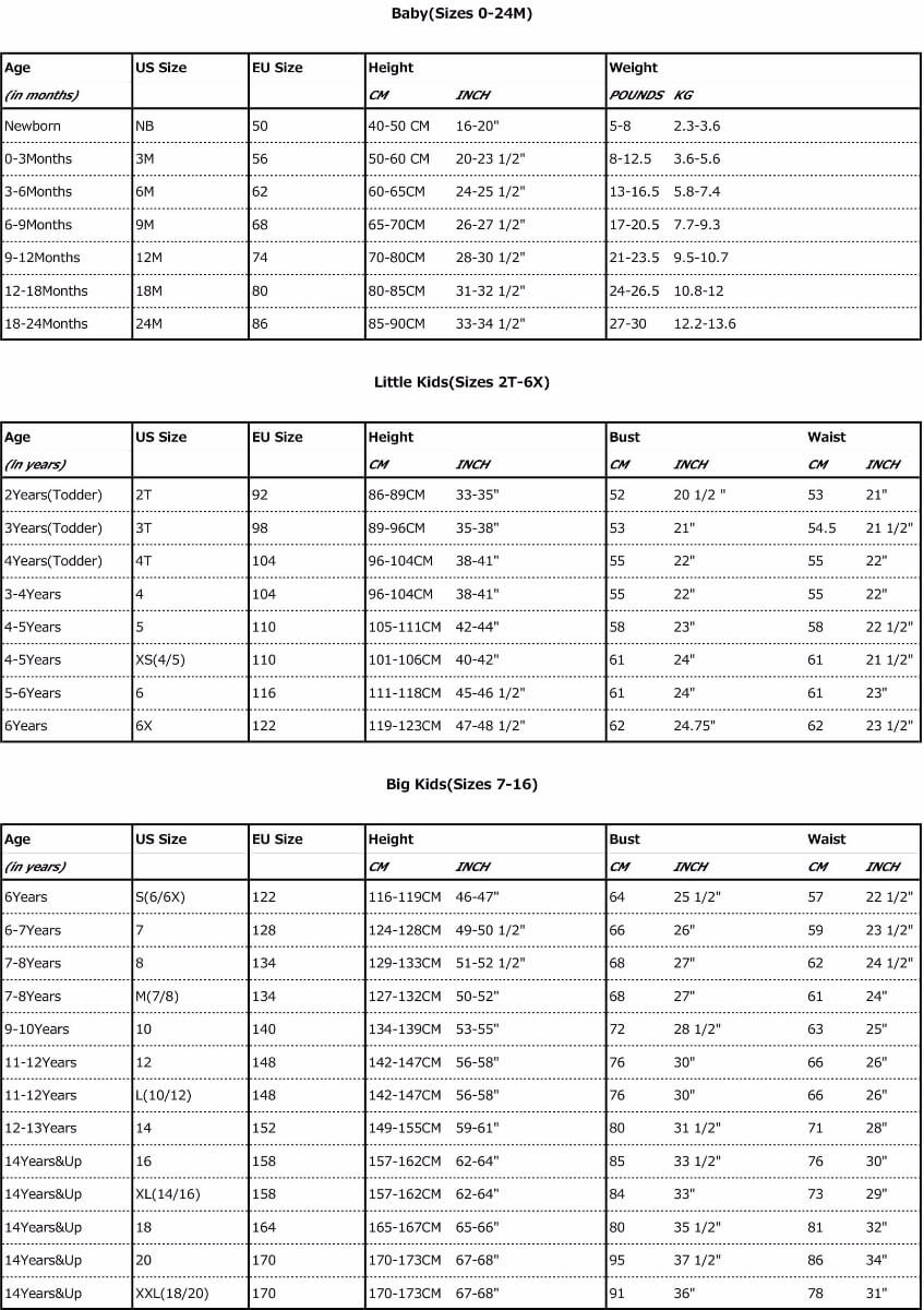 duduwholesale size chart