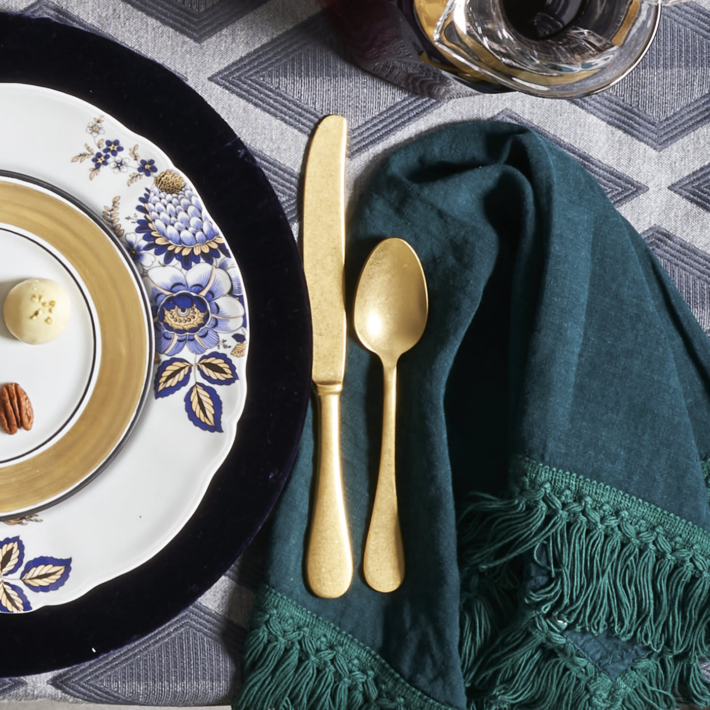 Set of 4 Teal Napkins with Long Fringes - Alternative view 1