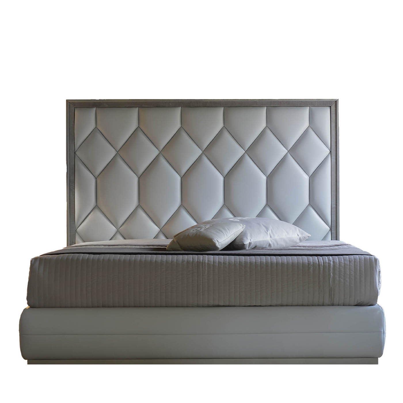 Elegance White Leather & Sycamore Double Bed - Main view