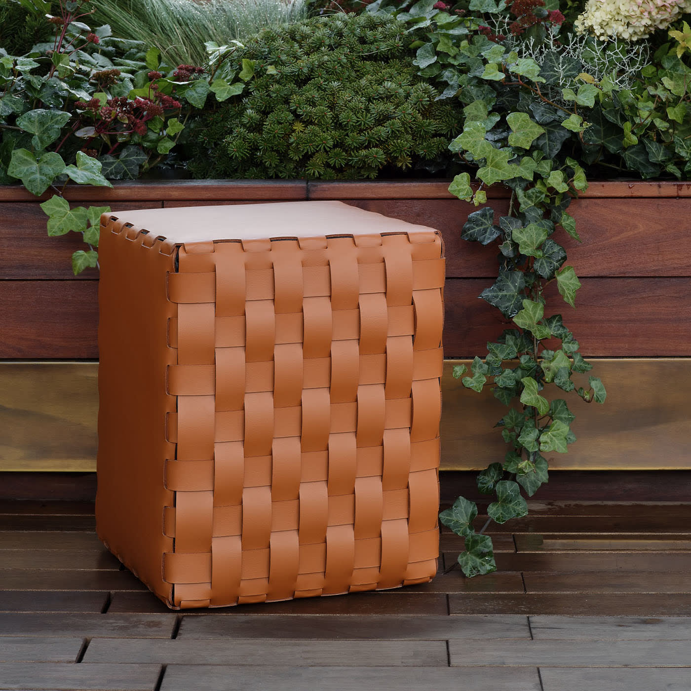 Bottega Padded Cognac Leather Pouf - Alternative view 2