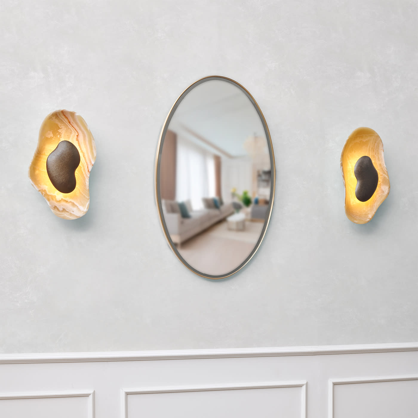 2er-Set Wandlampe aus senfgelbem Onyx und gehämmerter Bronze - Alternative Ansicht 5