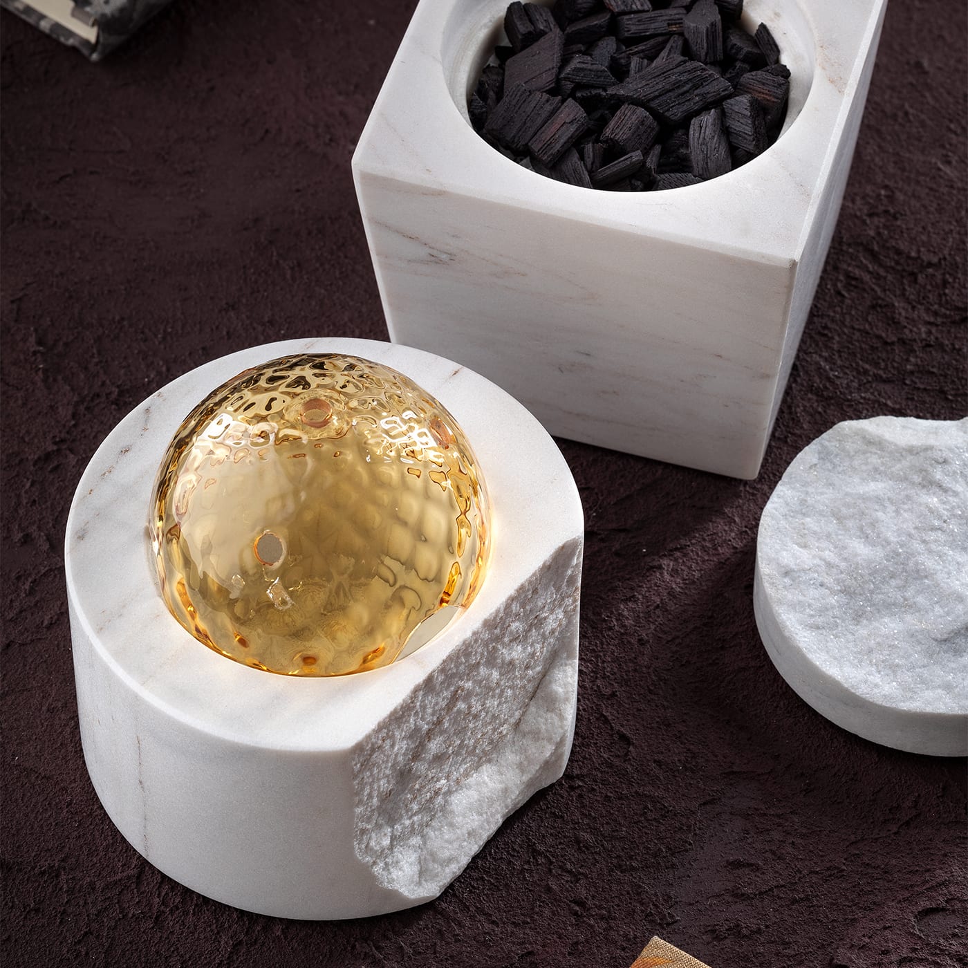 Dome Of Rock Gold Murano Glass &Palissandro Marble Incense Burner - Alternative view 3