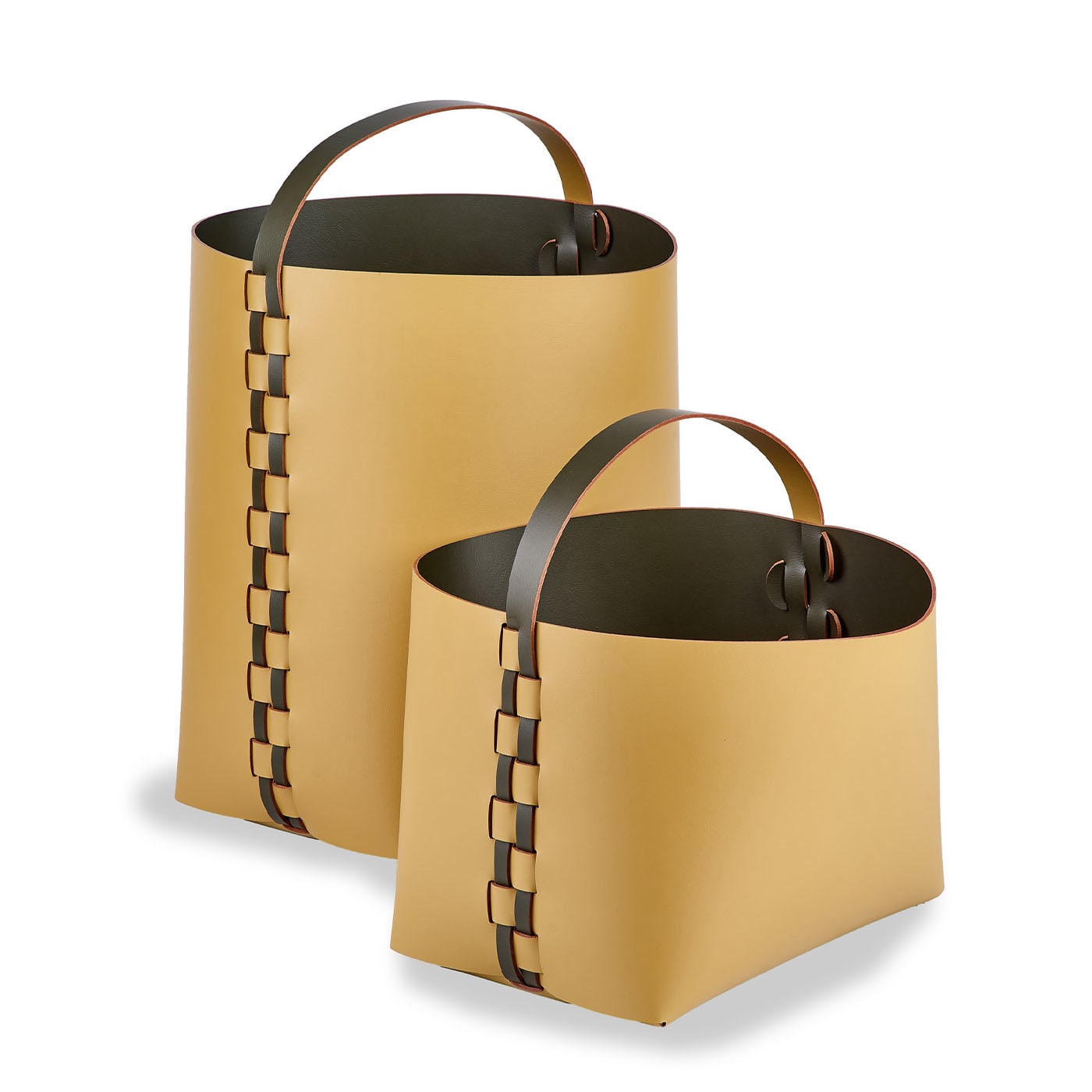 Helena Mustard And Olive Leather Basket - Alternative view 2