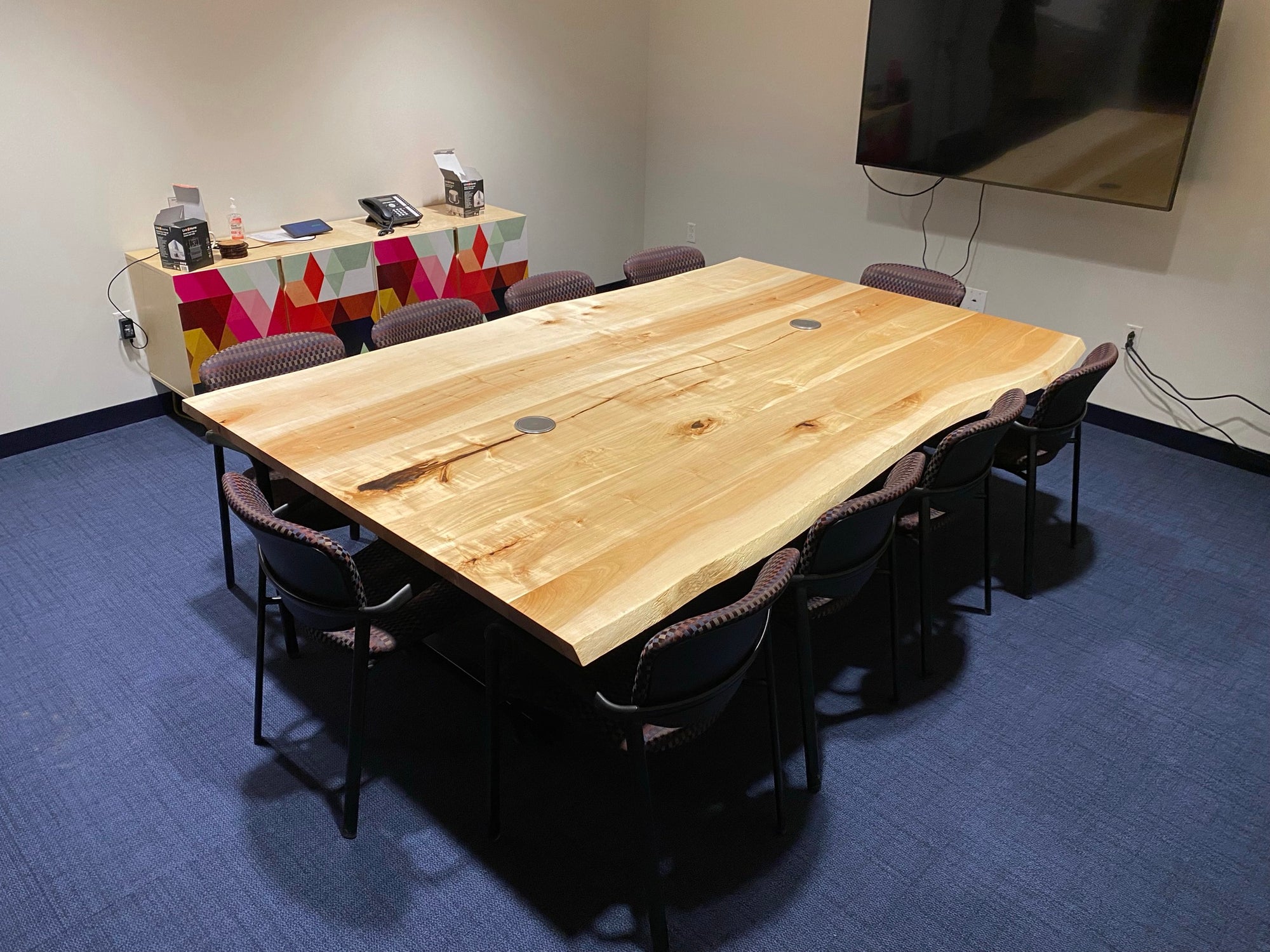 Dark Wood Stained with Storage and Metal Base Conference Table Desk —  Habitat Roaring Fork