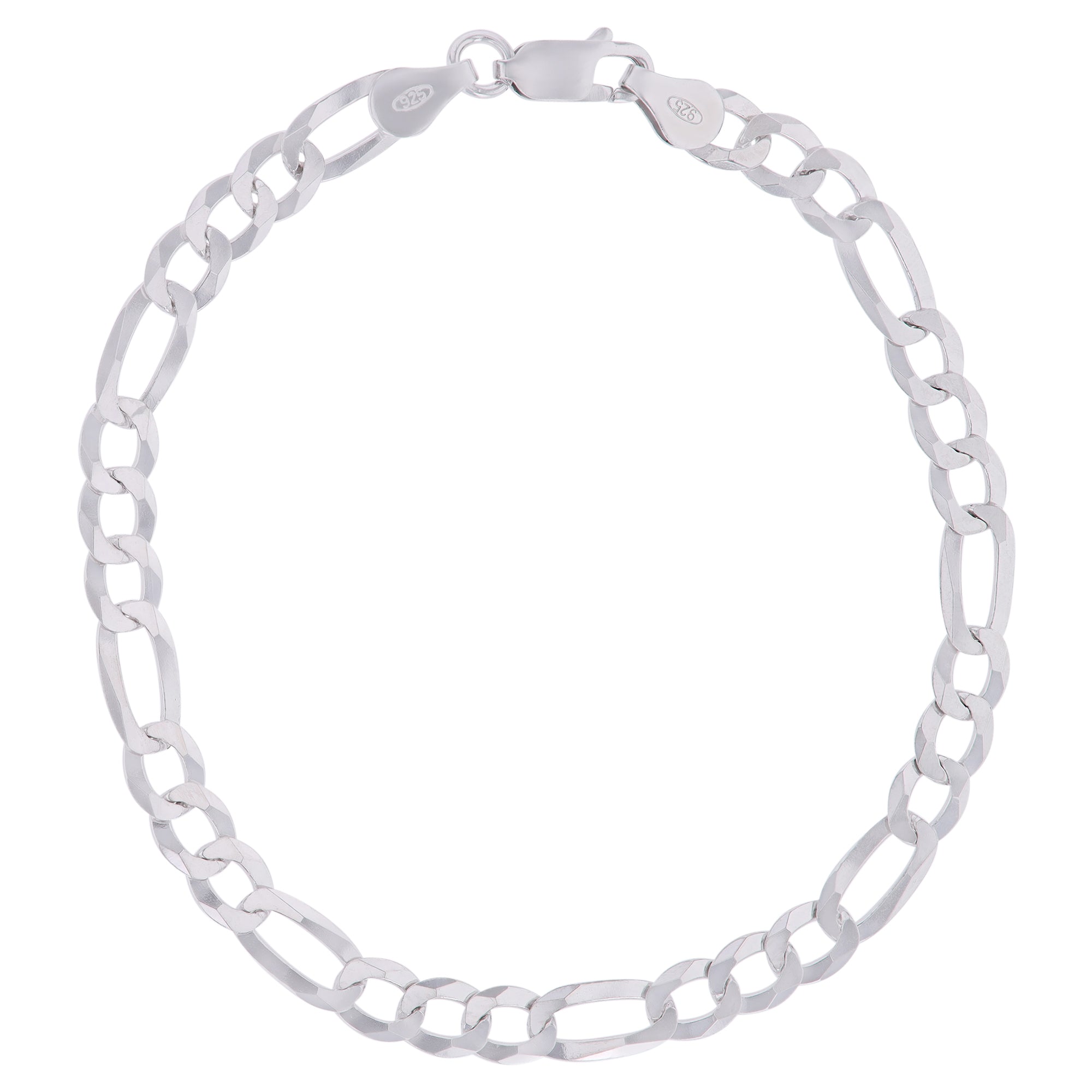 Sterling Silver 5-9mm Solid Figaro Chain Necklace|Rhodium Plated or 14K Yellow Plated |Lobster Lock