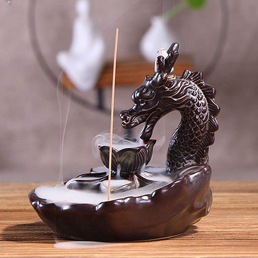 Castle Dragon Incense Waterfall Burner with Incense Stick Hole Zen