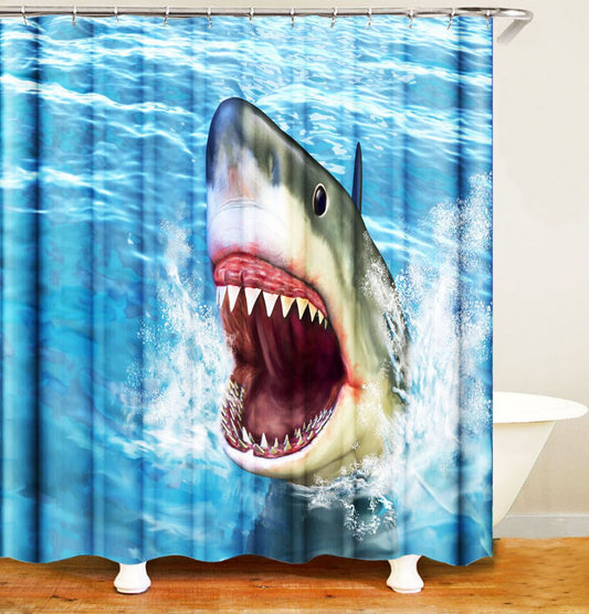 Big Mouth Shark Shower Curtains Mediterranean Style Marine Life