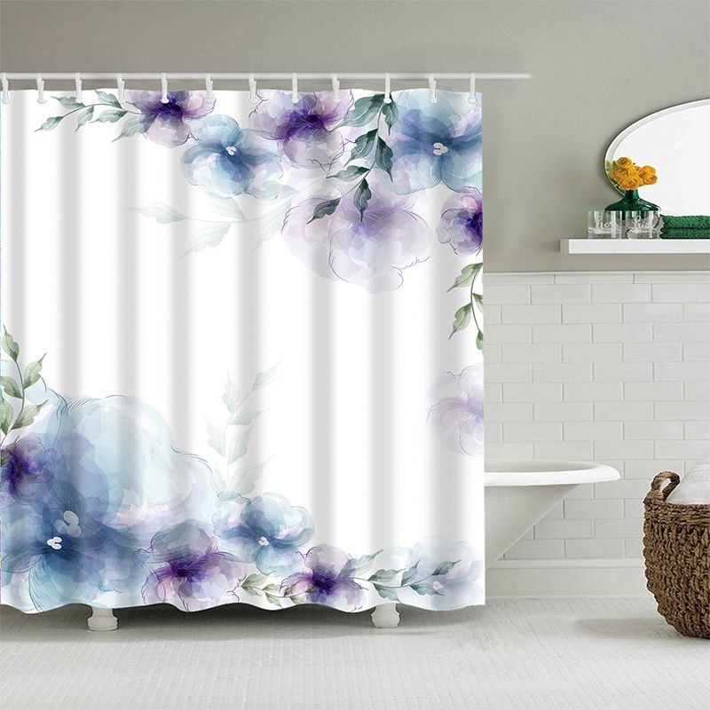 Watercolor Blue Flower Shower Curtain, Waterproof, Artistic Blue Floral ...