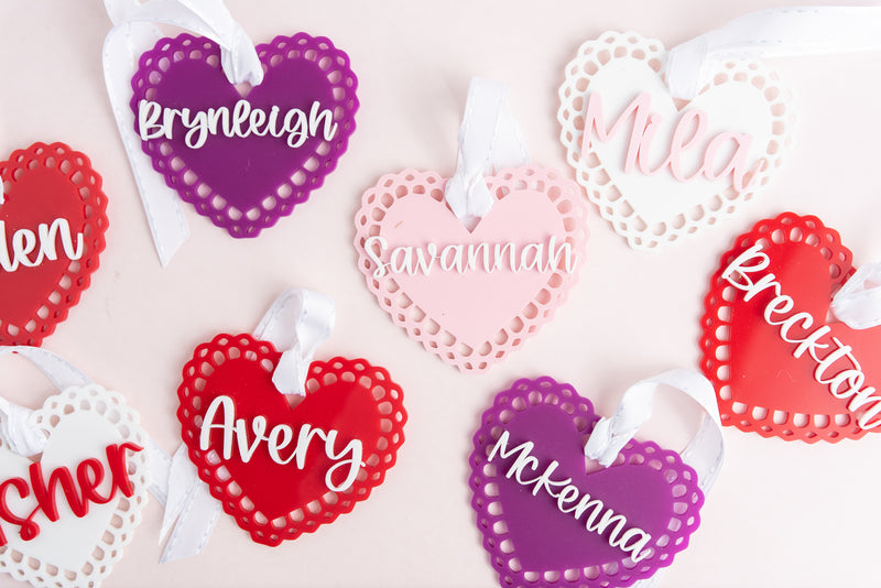 Personalized Valentines Day Gift Tags Acrylic Hearts Acrylic Heart  Galentine Décor Personalized Calligraphy Valentine Place Cards 