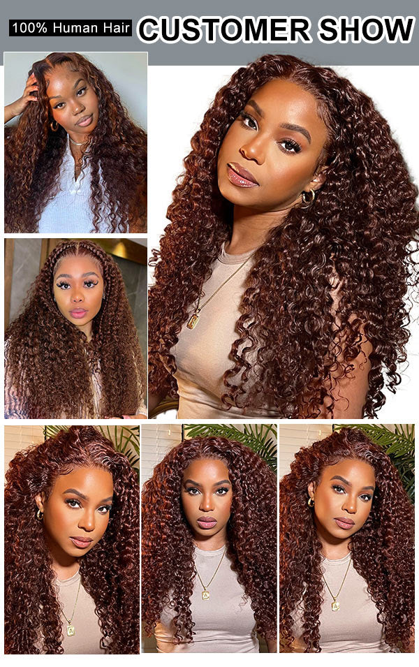 Reddish Brown Curly Wigs 13x4/4x4 HD Transparent Lace Frontal Wigs