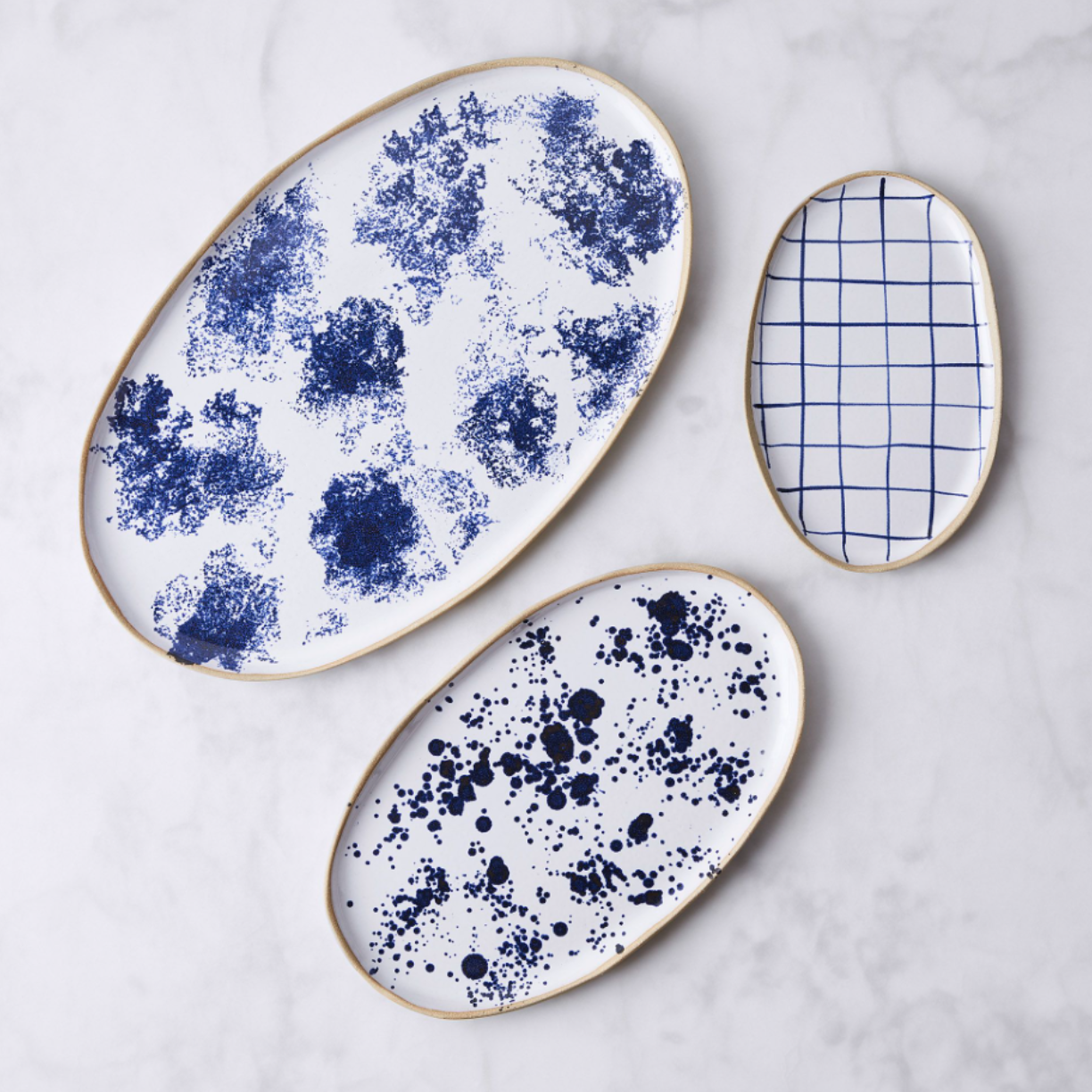 blue and white trays