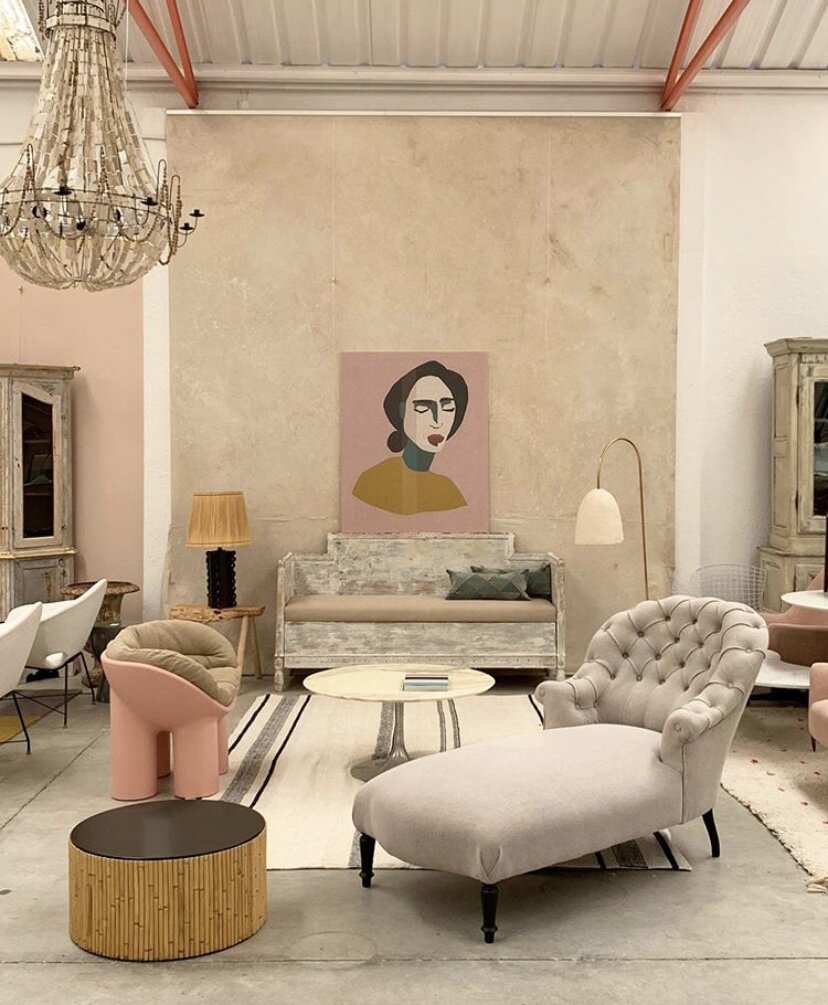 soft pink and neutral living room