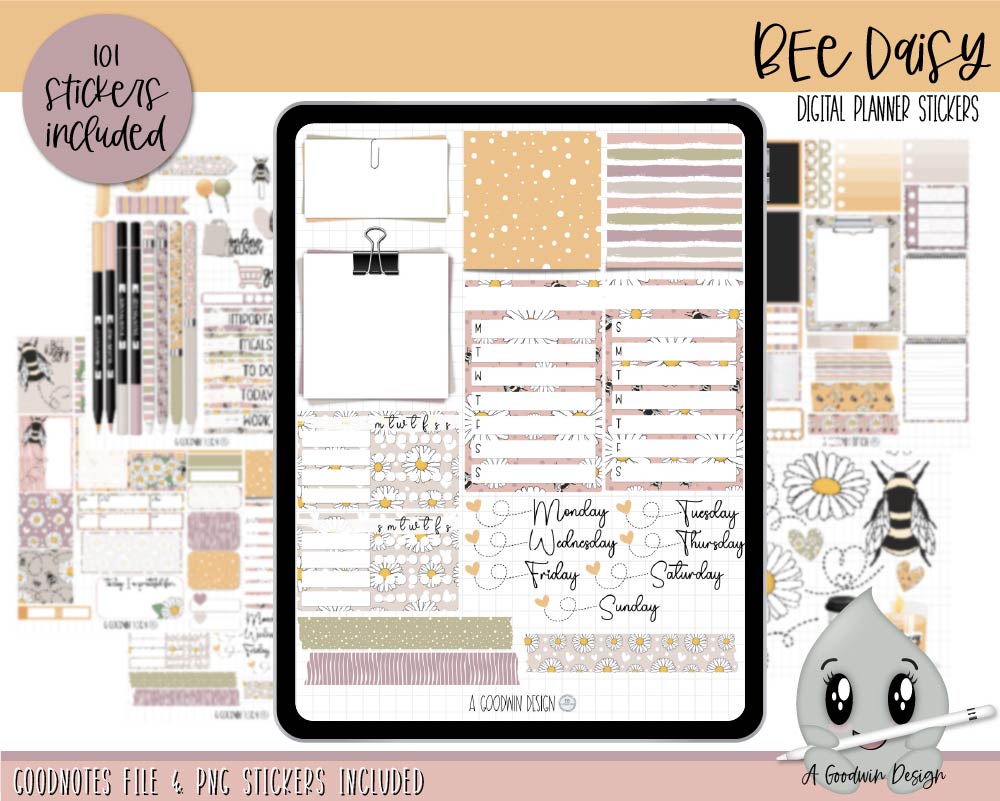 Bee Daisy Digital Planner Stickers | Mini Sticker Kit | Goodnotes Stic ...