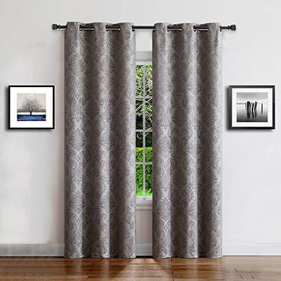 WARM HOME DESIGNS 1 Pair (2 Panels) of Silver Gray Insulated Thermal Blackout Curtains with Embossed Textured Damask Flower Pattern. Each Short Length Window Panel is 38" X 63" in Size. EV Grey 38x63