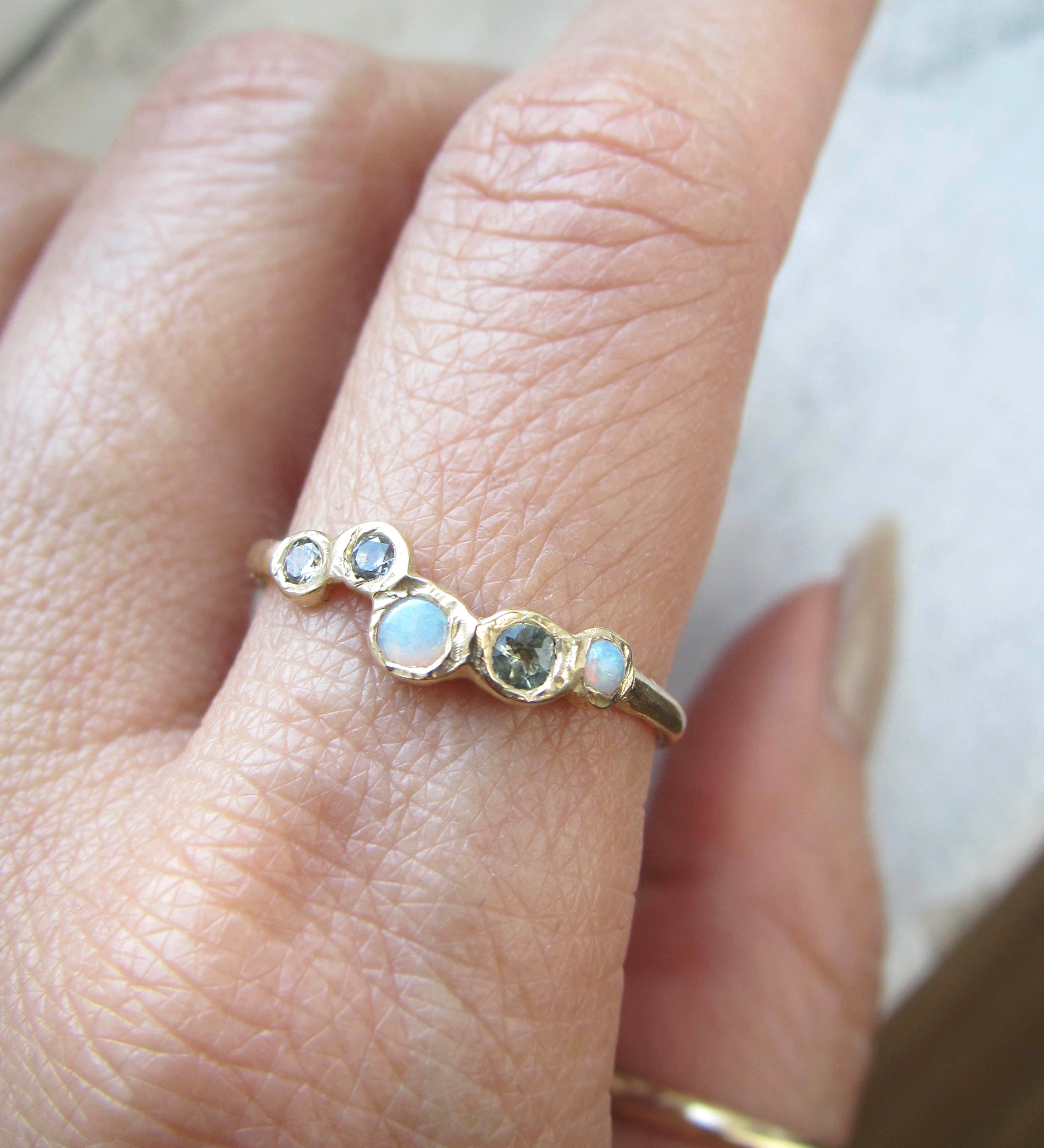 Effervescence Opal + Green Sapphire Ring