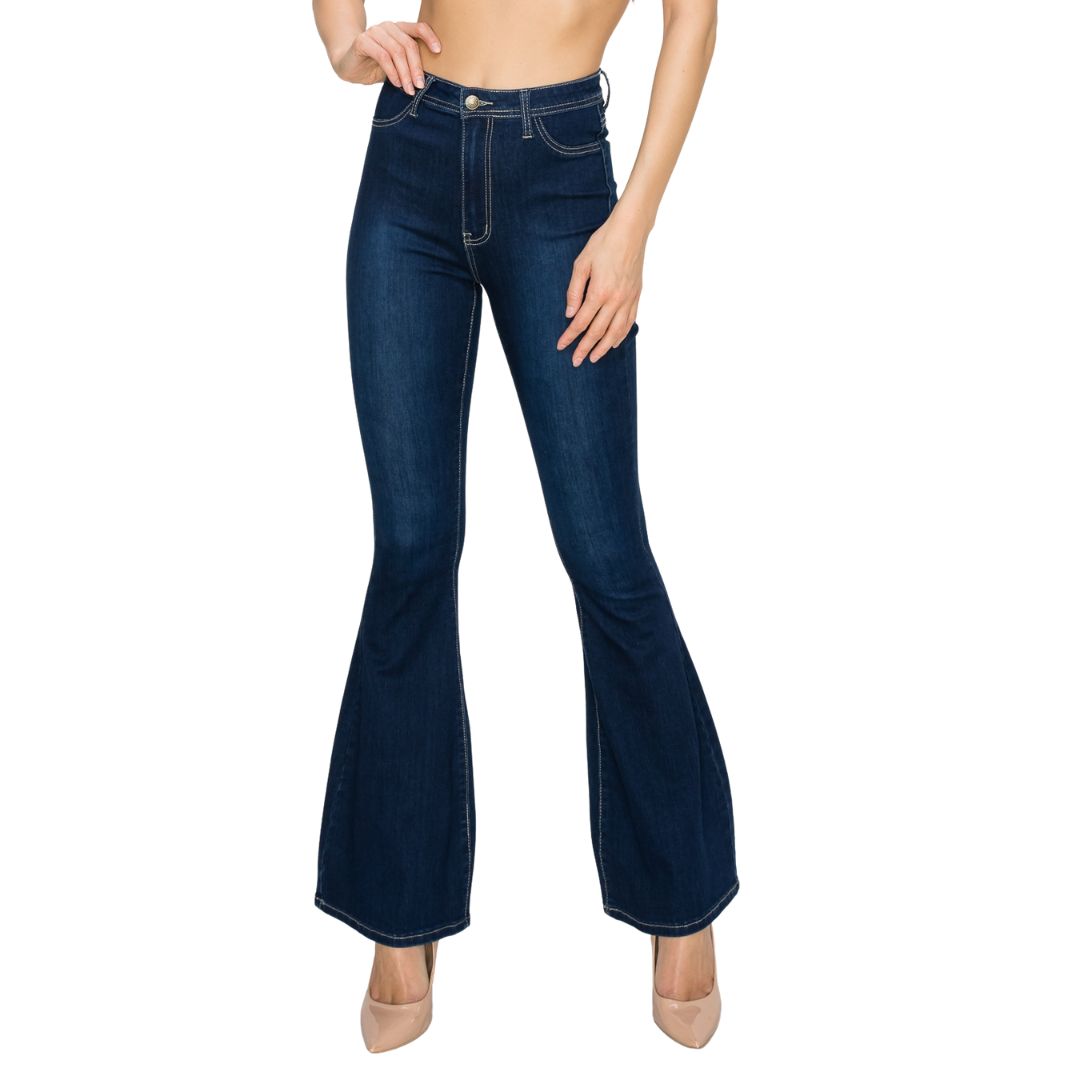 HIGH WAISTED STRETCHY BELL BOTTOMS WOMEN JEANS - NON-DISTRESSED