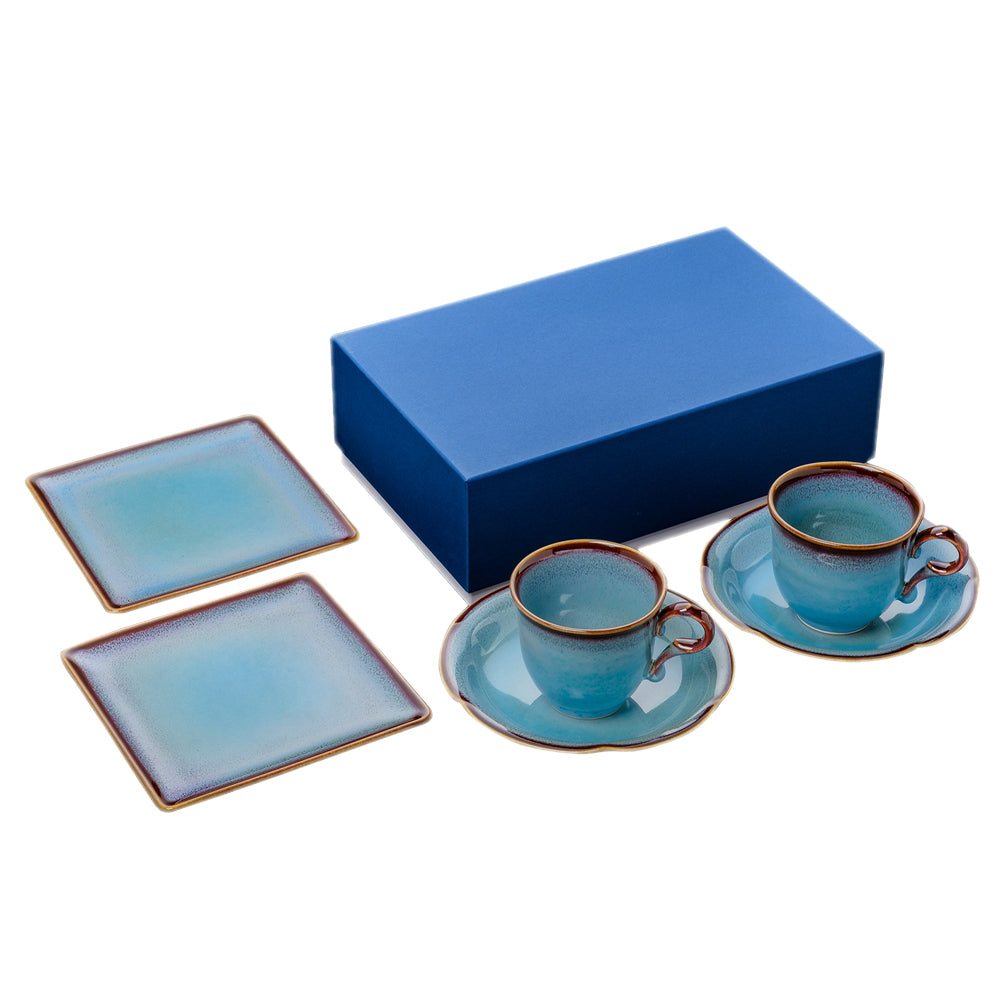 Shinsya Tenmoku Mugs & Square Plates (M) Pair Cafetime Set