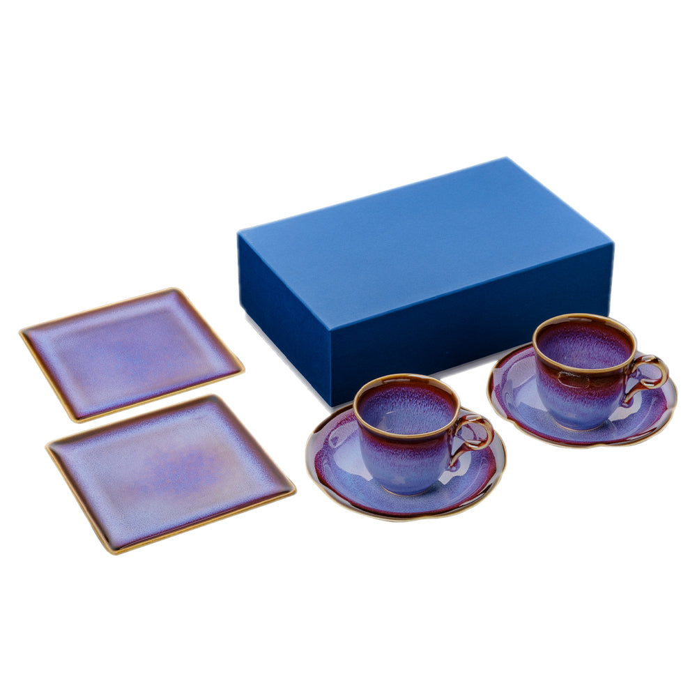 Shinsya Tenmoku Mugs & Square Plates (M) Pair Cafetime Set