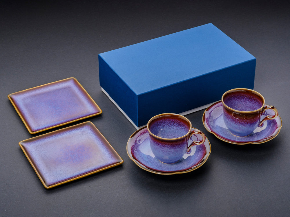 Shinsya Tenmoku Mugs & Square Plates (M) Pair Cafetime Set