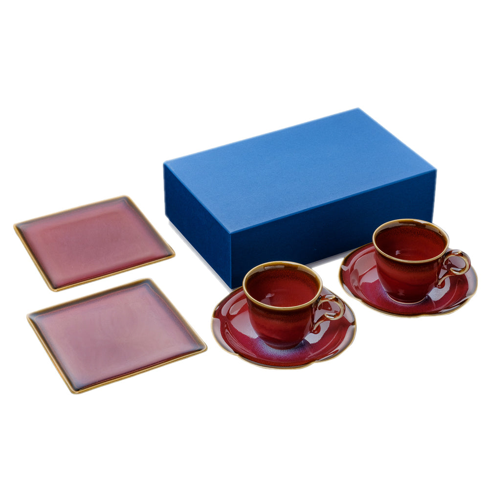 Shinsya Tenmoku Mugs & Square Plates (M) Pair Cafetime Set