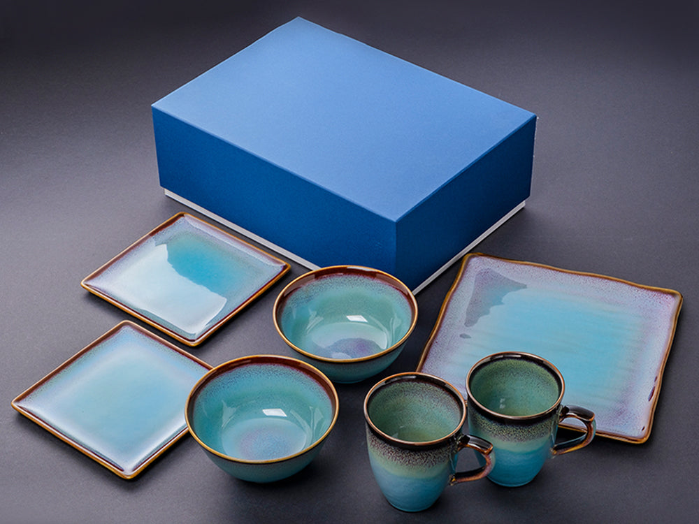 Shinsya Tenmoku Mugs & Square Plates & Soup Bowls Brunch Set