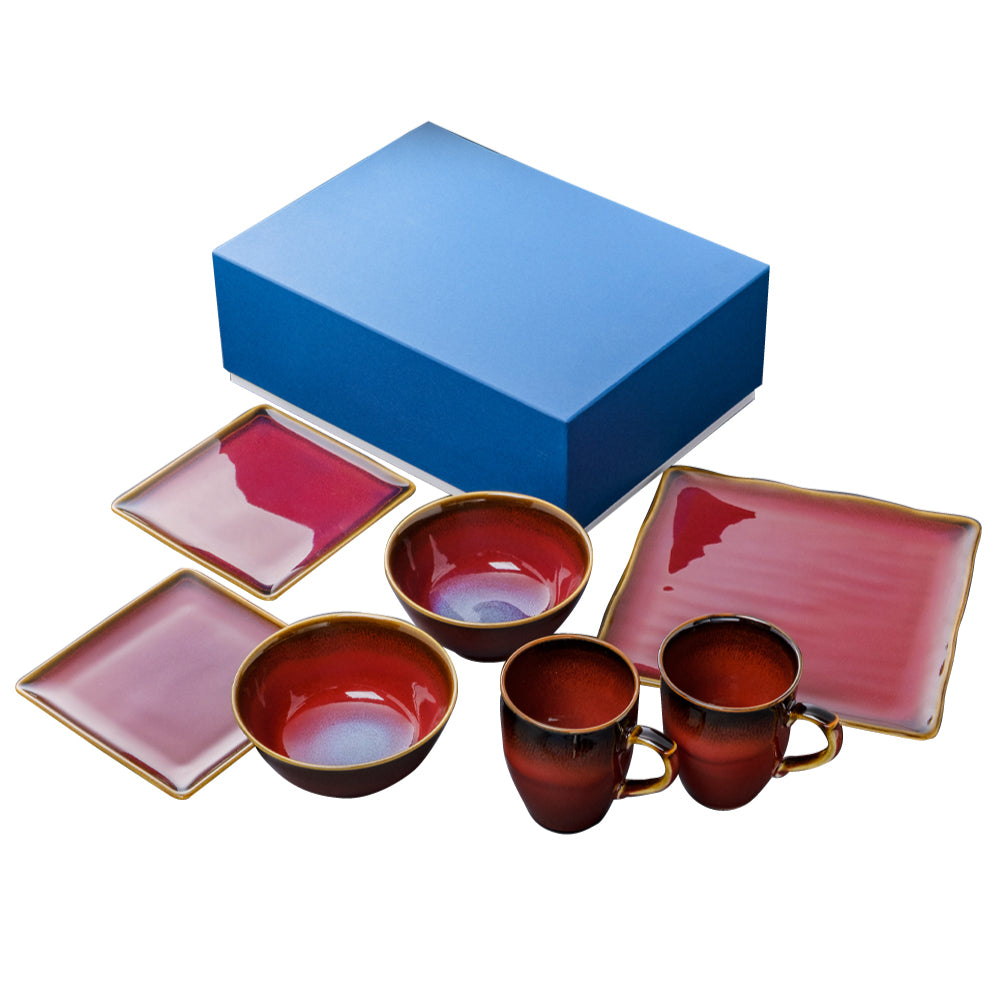 Shinsya Tenmoku Mugs & Square Plates & Soup Bowls Brunch Set