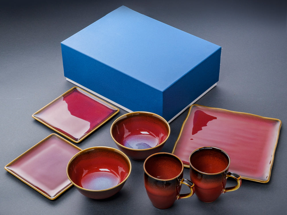 Shinsya Tenmoku Mugs & Square Plates & Soup Bowls Brunch Set