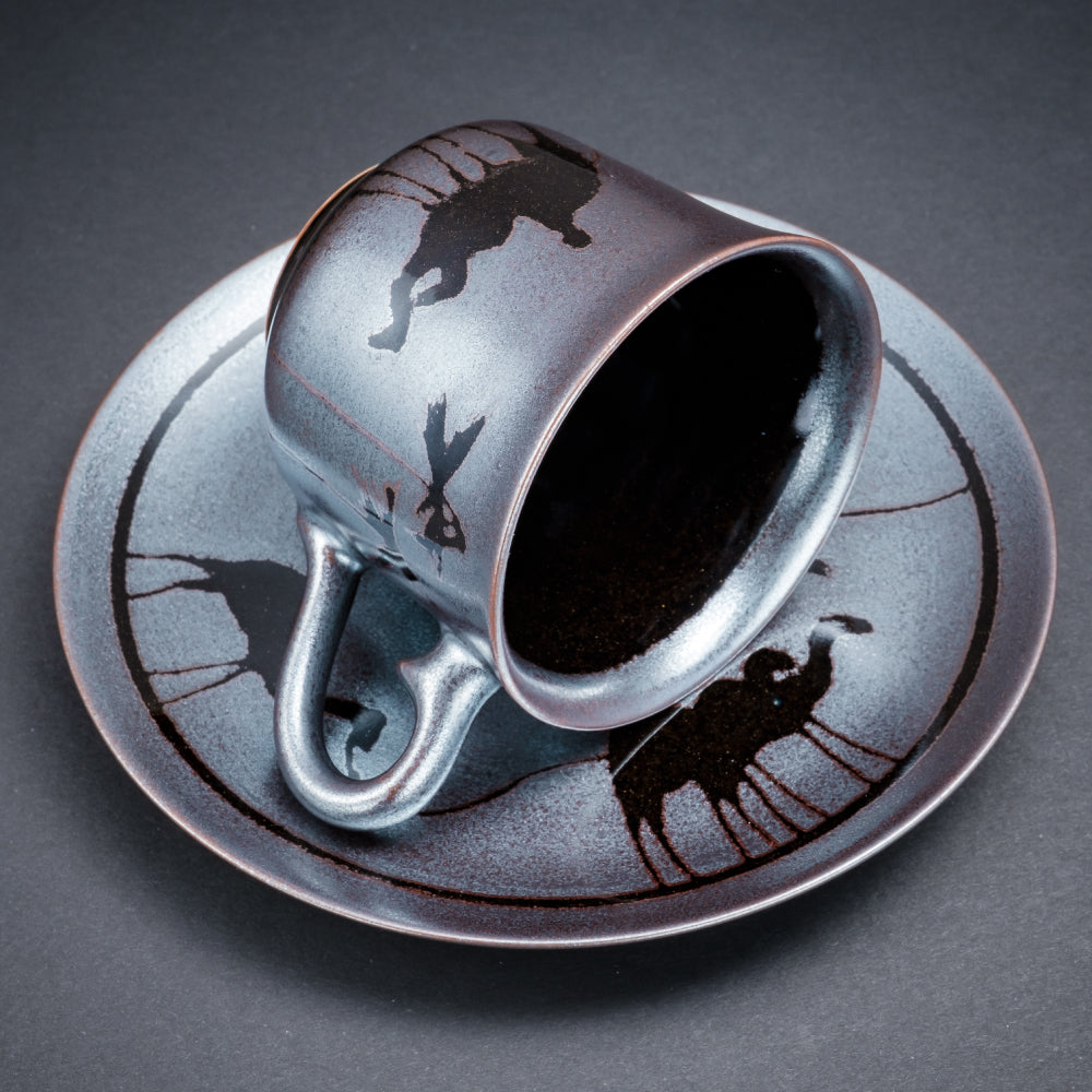 天目银彩骆驼图案咖啡杯