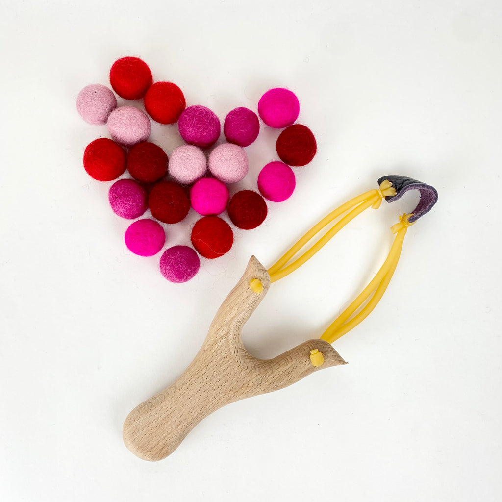 Classic Wooden Slingshot, Rainbow Felt Balls - Campover