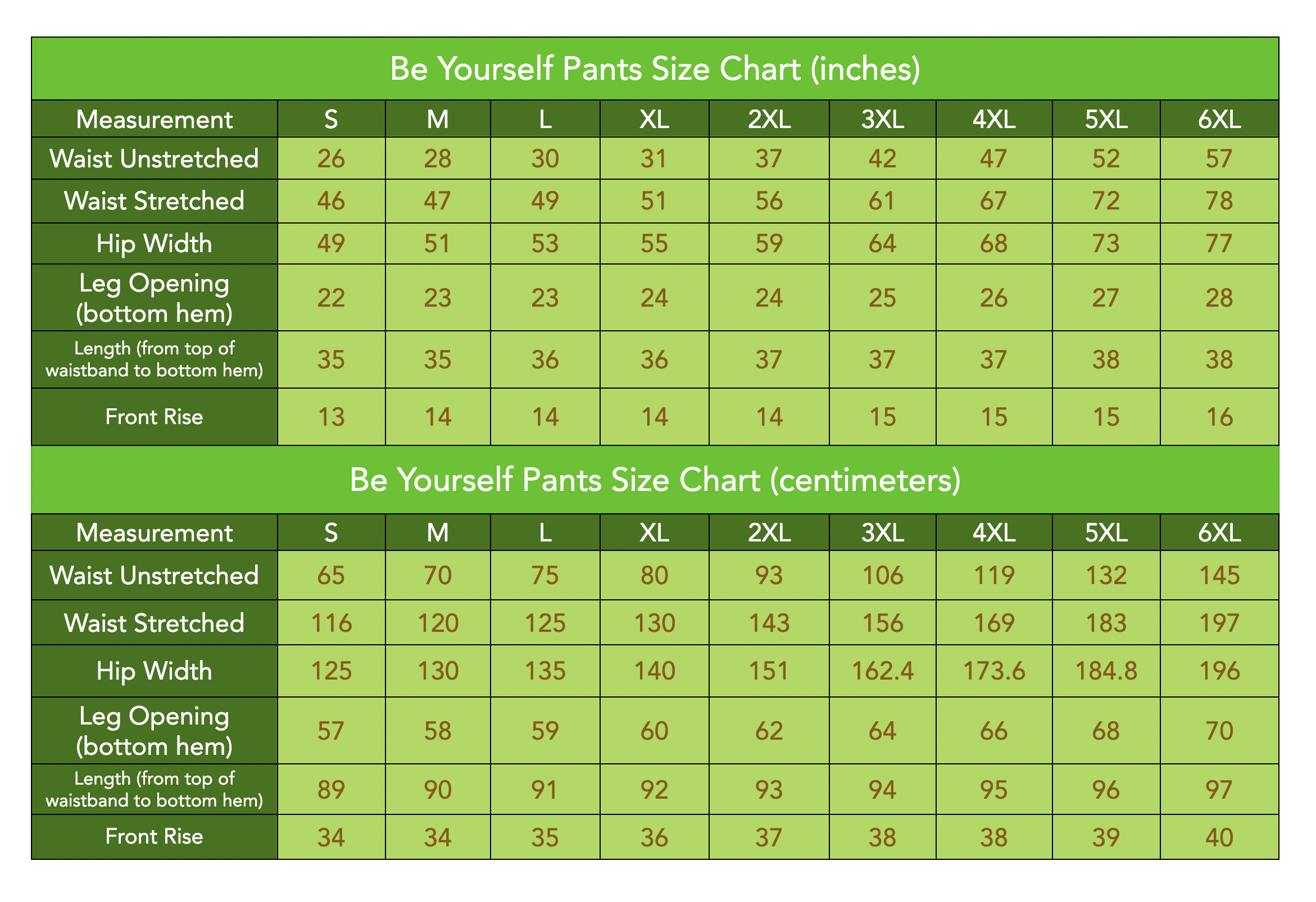 Pants Number Size Chart | peacecommission.kdsg.gov.ng
