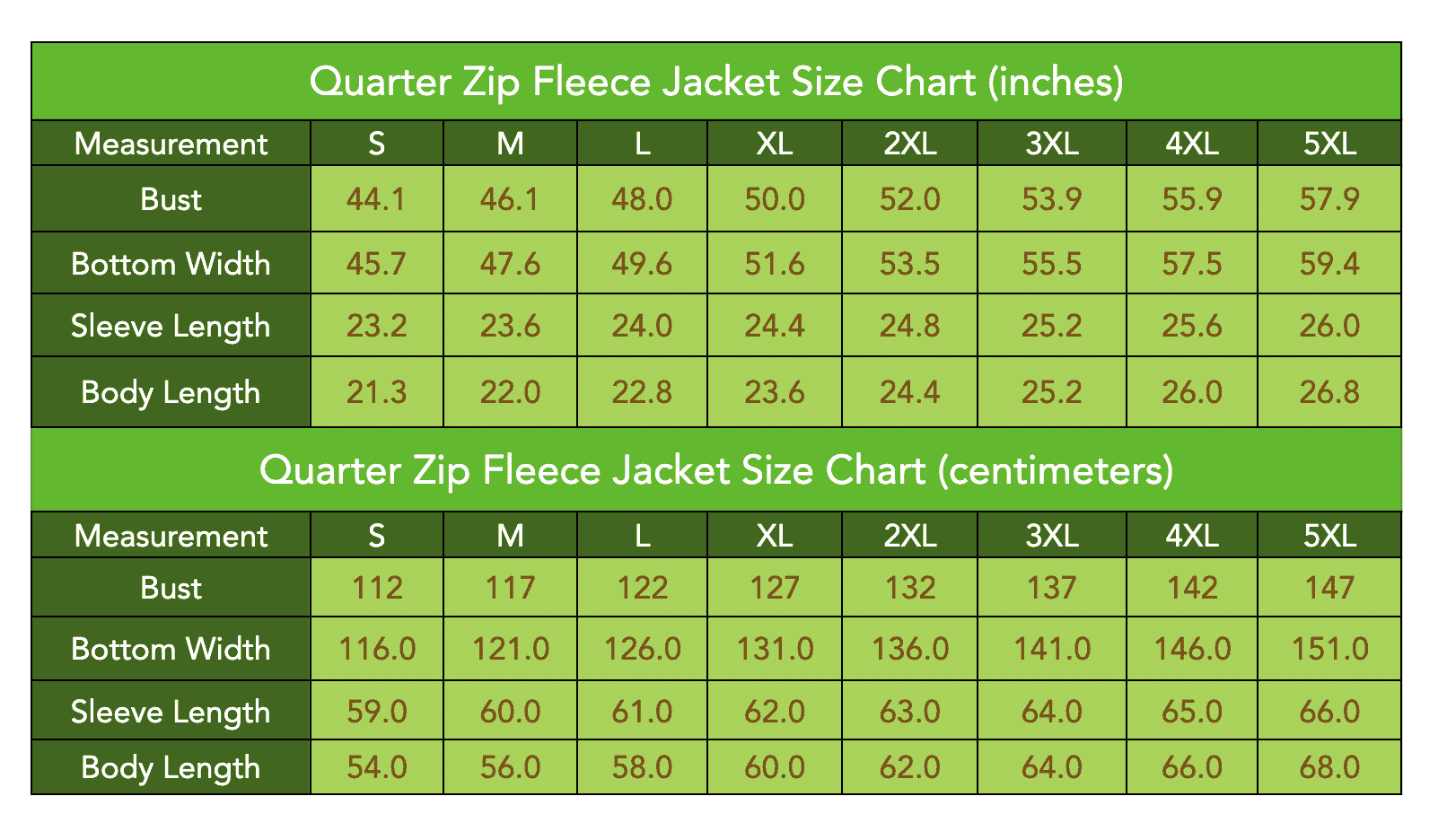 Size Chart - Quarter Zip Fleece Jacket – Shiny by Nature