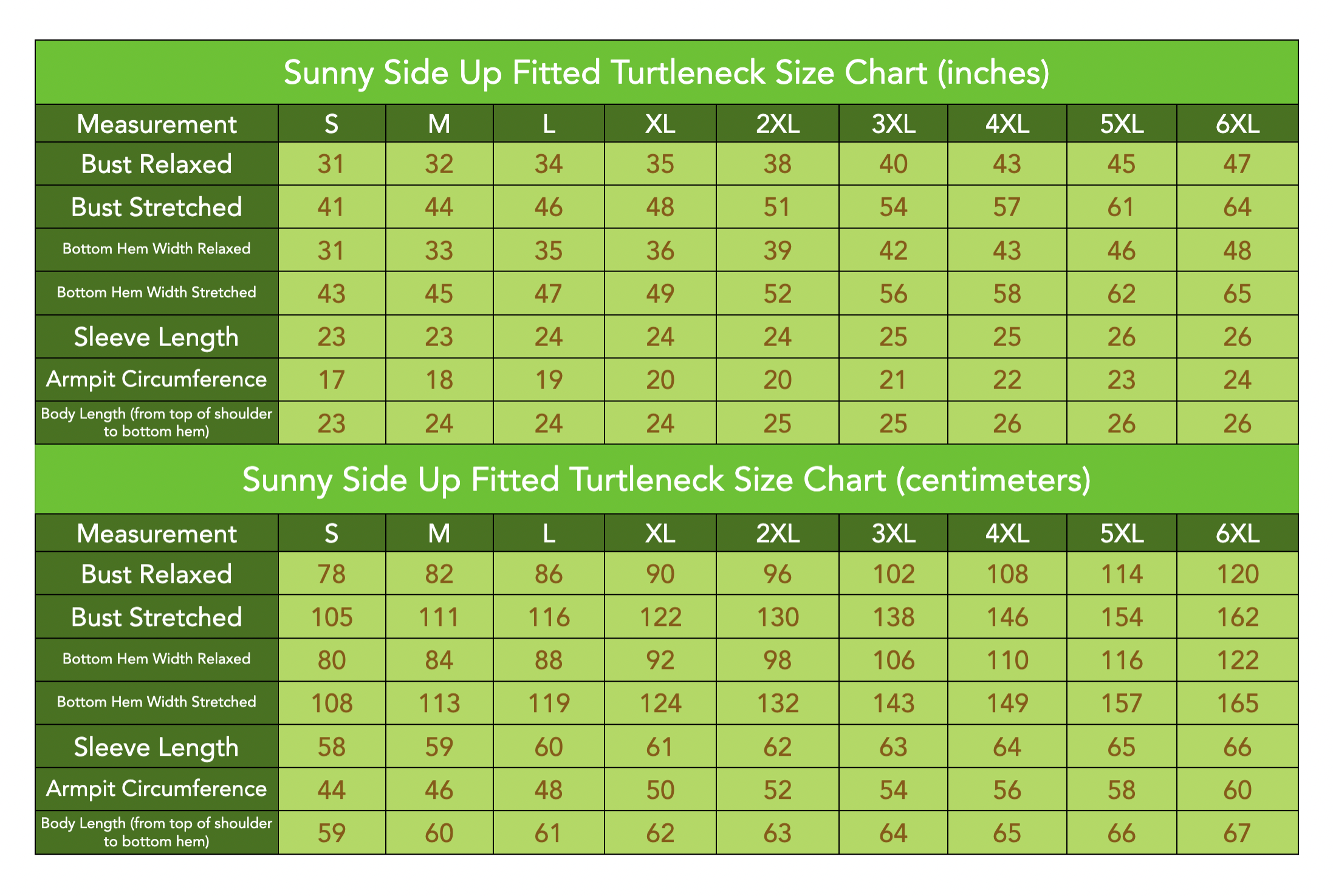 Size Chart - Sunny Side Up Fitted Turtleneck Sweater