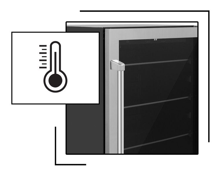 Icon and image representing beverage refrigerator with maximum insulation