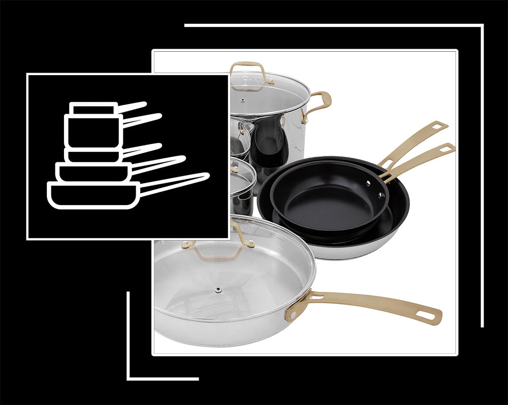 Icon and image representing a complete cookware set