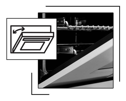 Icon and image representing stay-put hinges on dual fuel range