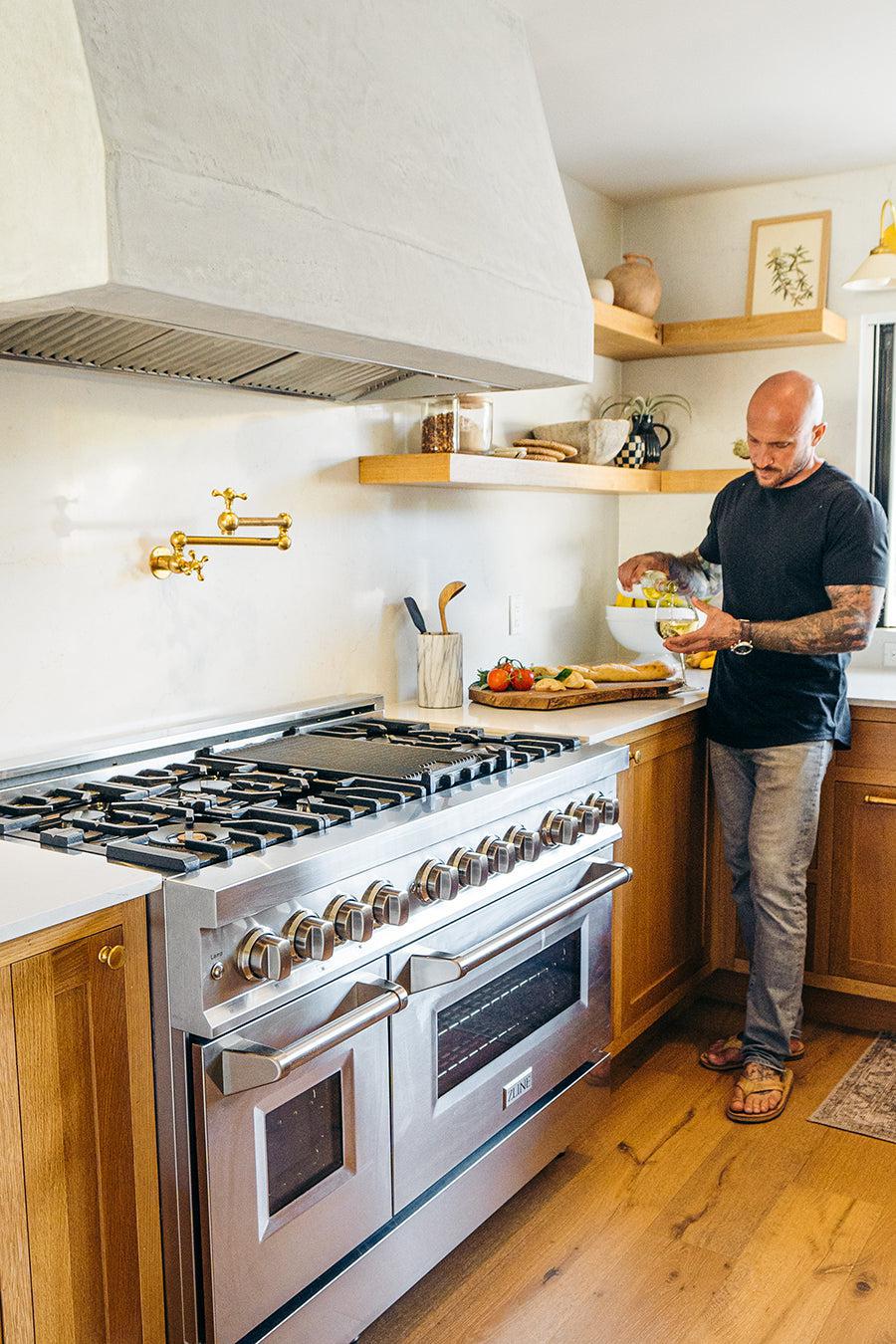 Mike Pyle cooking with his ZLINE range