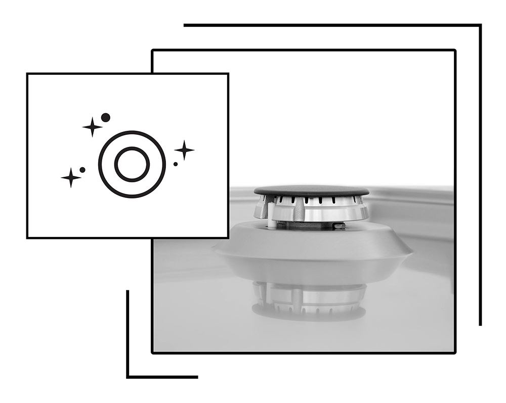 Icon and image representing stainless steel cooktop