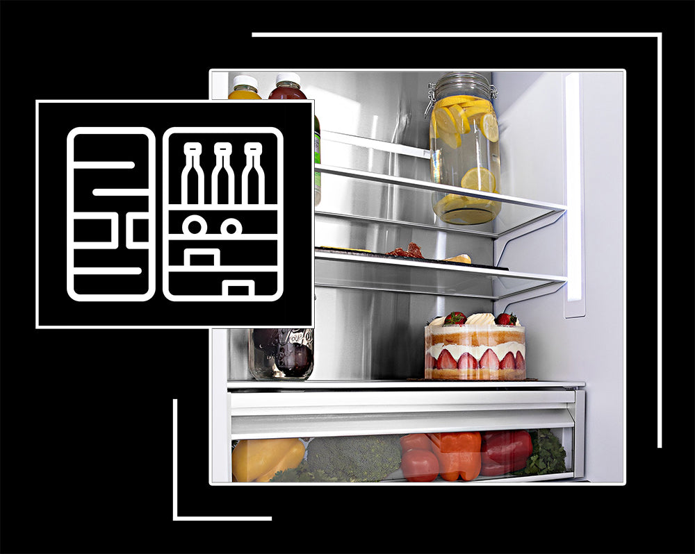 Icon and image representing adjustable refrigerator shelving