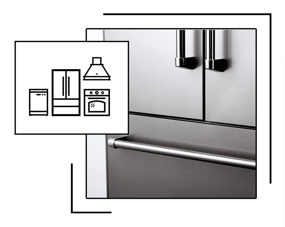 Icon and image representing panel-ready built-in refrigeration design