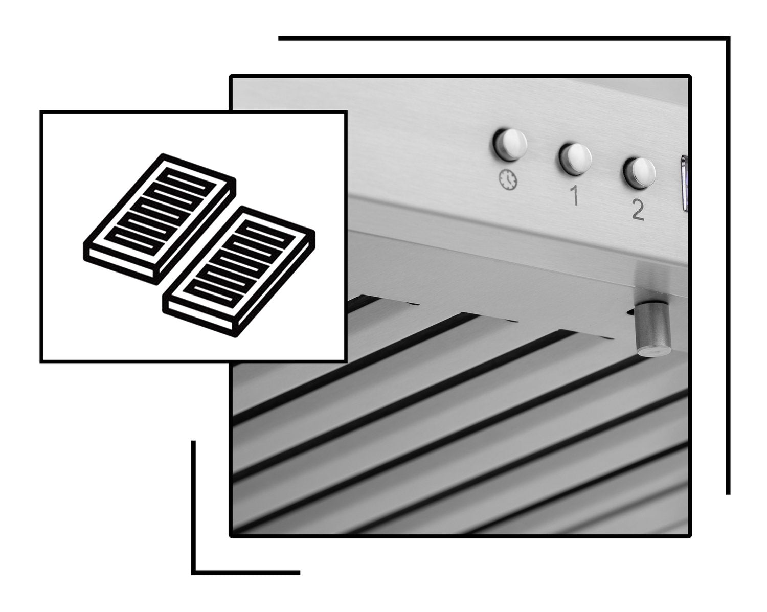 Icon and image representing dishwasher safe range hood baffle filters