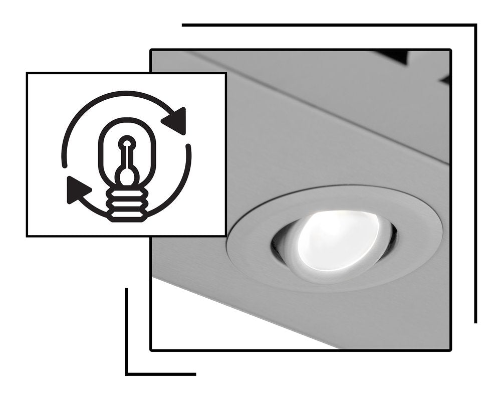 Icon and image representing range hood with built-in LED lighting